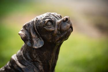 MADE WHEN ORDERED Sitting Puggle (Foundry Bronze metal statue) thumb