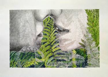IN THE FERNS. THE KISS COUPLE FACES SENSUAL LOVE thumb