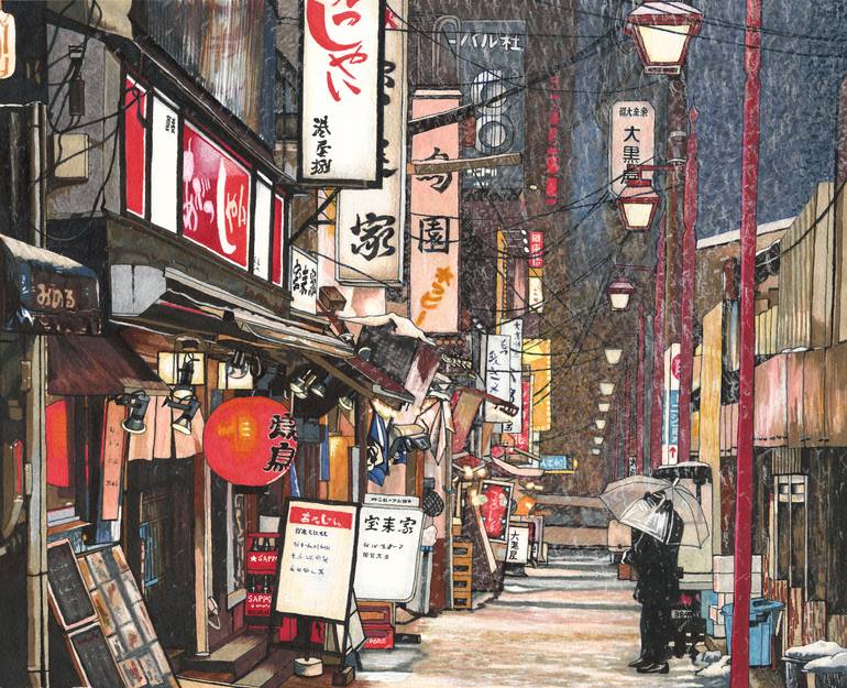 Lights In The Snow A Year In Japan Series Drawing By Erin Nicholls Saatchi Art