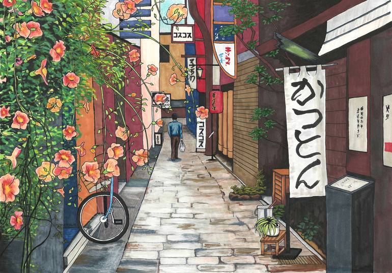 Flowers In An Alley A Year In Japan Series Drawing By Erin Nicholls Saatchi Art