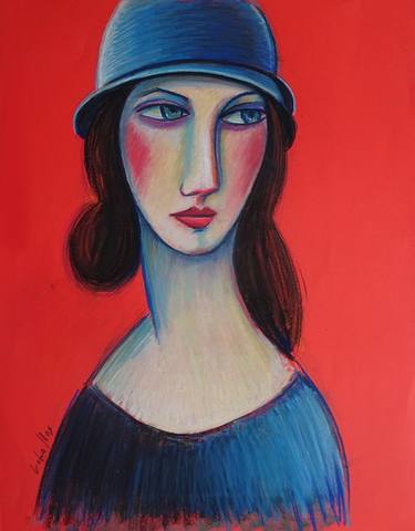 Vintage woman with blue hat thumb