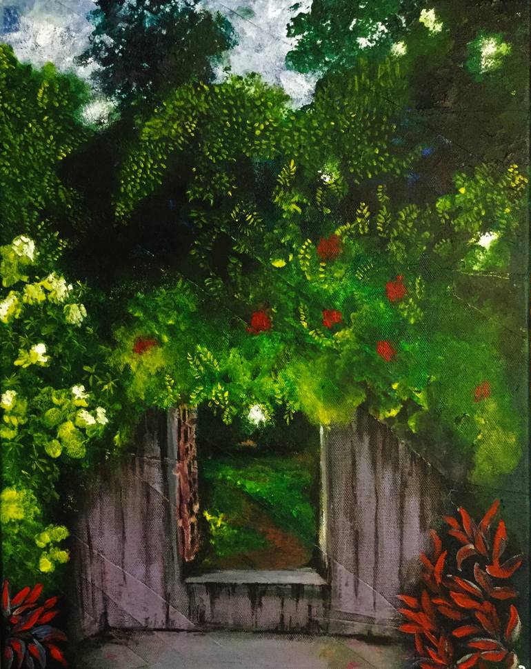 Original Impressionism Garden Painting by Miya Atk