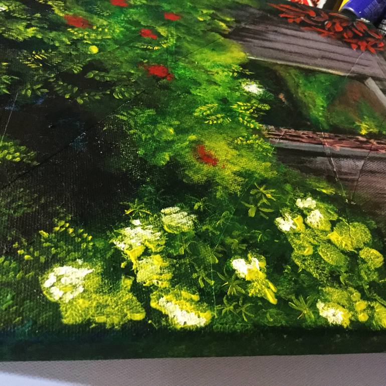 Original Impressionism Garden Painting by Miya Atk