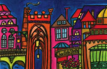 Original Street Art Architecture Drawing by Carlota Flieg