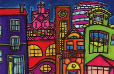 Original Street Art Architecture Drawing by Carlota Flieg