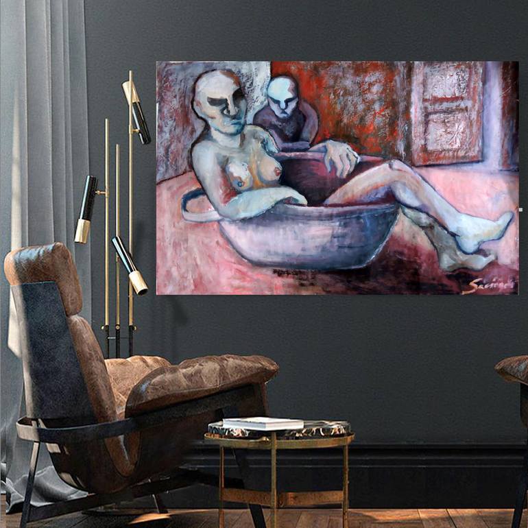 Original Expressionism Nude Painting by Raquel Sarangello