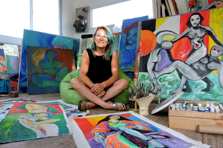 Original Expressionism People Painting by Raquel Sarangello