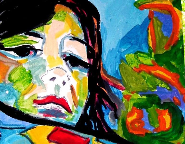 Original Expressionism Portrait Painting by Raquel Sarangello