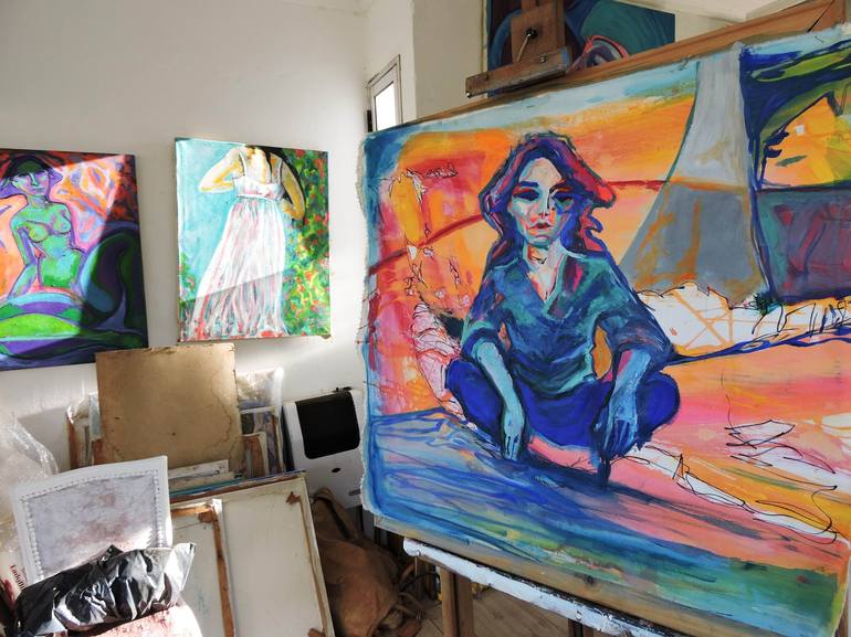 Original Expressionism Portrait Painting by Raquel Sarangello