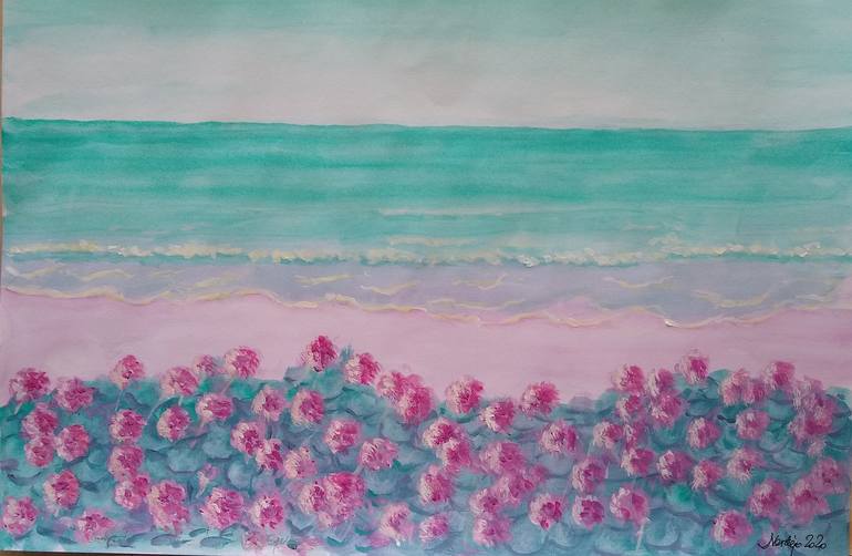 Pelargoniums by the beach Painting by Joseph Verdejo | Saatchi Art
