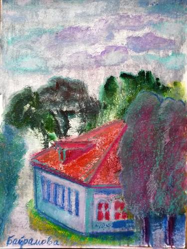 Landscape with red roof house thumb