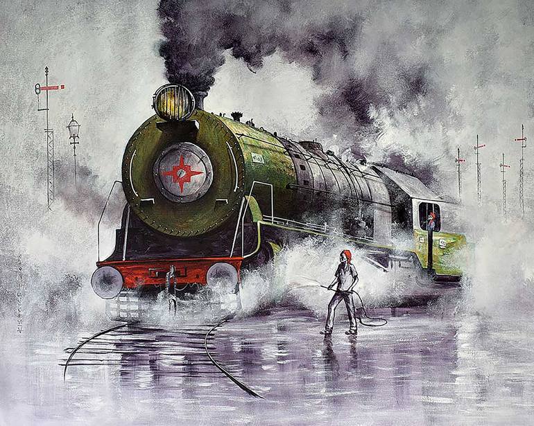 Print of Impressionism Train Paintings by Kishore Pratim Biswas