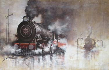 Original Impressionism Train Paintings by Kishore Pratim Biswas
