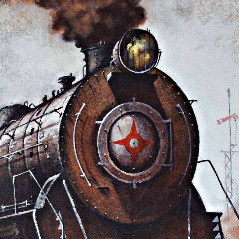 Original Impressionism Train Painting by Kishore Pratim Biswas