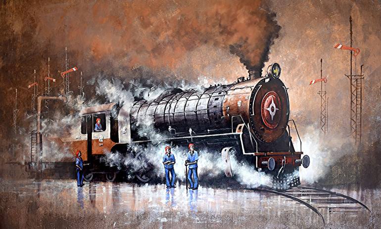 Original Impressionism Train Paintings by Kishore Pratim Biswas