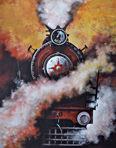 Original Impressionism Train Paintings by Kishore Pratim Biswas
