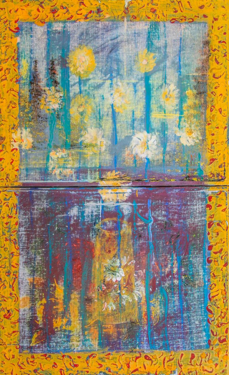 Original Floral Painting by Michael Jiroch | Abstract Art on Canvas | Bouquet of Flowers In A Gold Frame #5