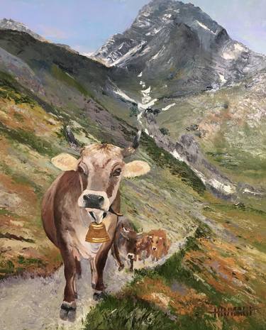 Kühe Berge Ölmalerei thumb