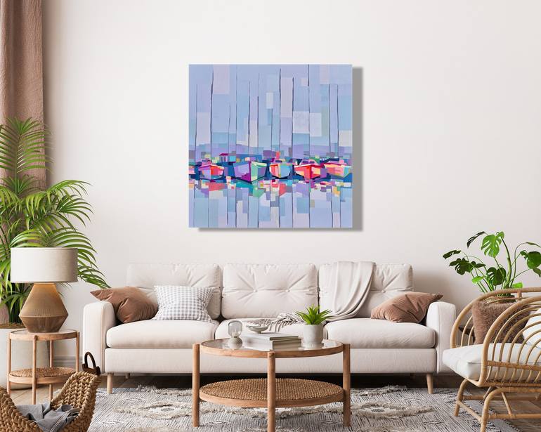 Original Abstract Sailboat Painting by Alma Ramirez