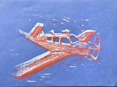 Original Surrealism Aeroplane Printmaking by Christa Brunks