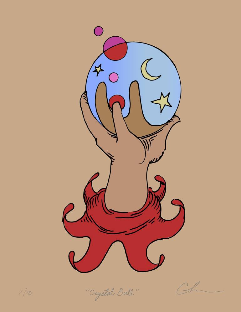 crystal ball drawing with hands
