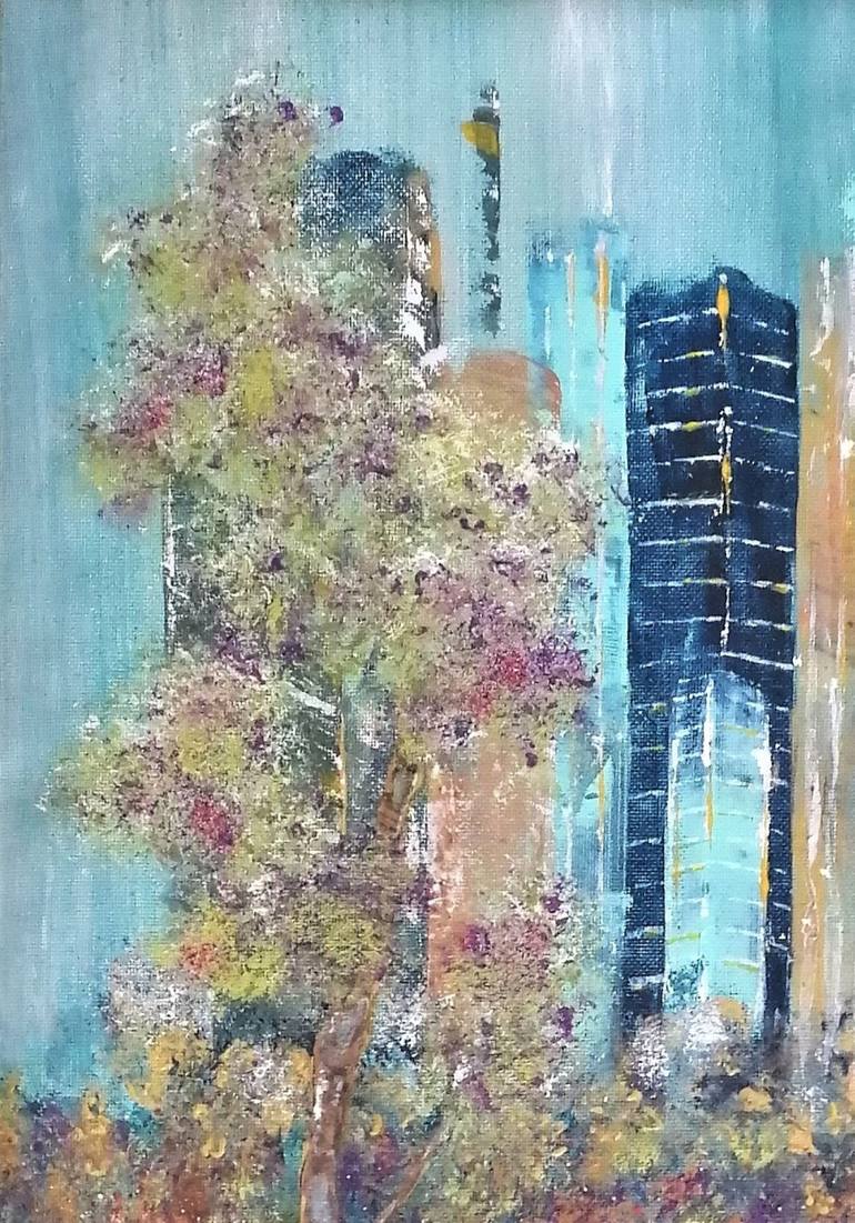 Original Abstract Architecture Painting by Anne Robin