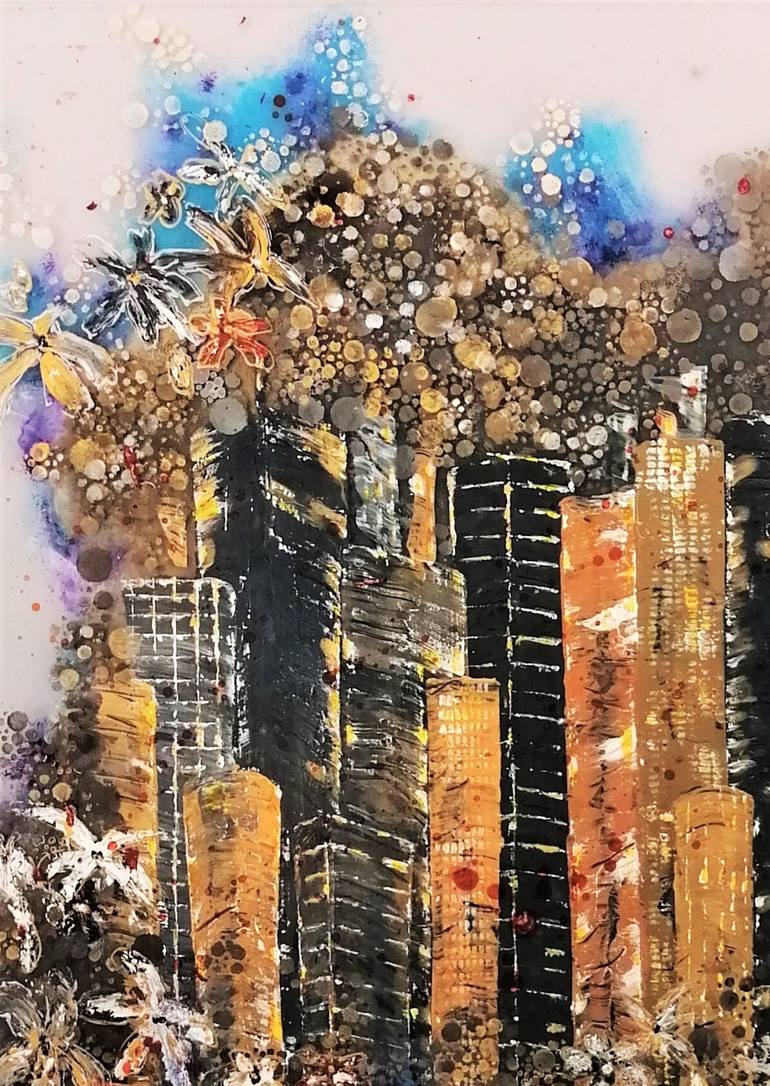 Original Abstract Architecture Painting by Anne Robin