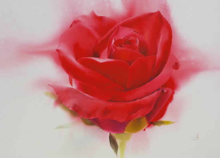 Watercolor Without Drawing Red Rose Painting By La Fe Saatchi Art