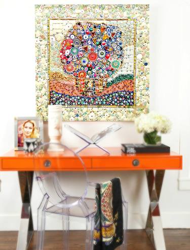 Floral abstract, flowers bouquet. Murano glass natural stones mosaic art wall sculpture. Original 3d painting. Art for dining room kitchen bedroom living room nursery. Gift for mom woman wife. Mother's day gift. Mixed media thumb