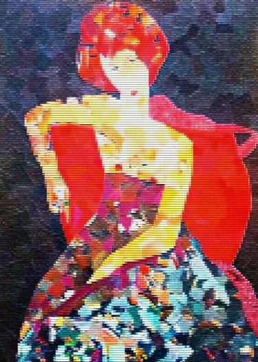Modigliani Woman - original mosaic nude erotic art portrait, decorative collage art. Modern surrealism red and black artwork, abstract woman portrait, cubism 3d art. Large wall sculpture pixel art thumb