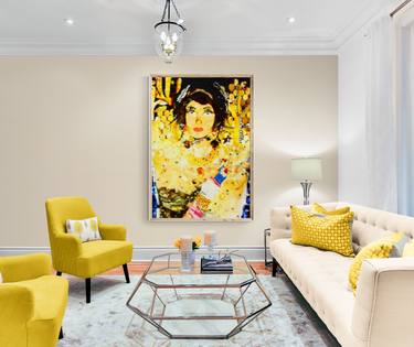 Custom woman portrait (inspired by Judith Gustav Klimt) - original gold collage painting, mosaic art. Decorative art deco beautiful woman in pixel style. 3d wall art portrait for home interior. Perfect gift for a woman. Unique artwork, huge large size wall art thumb