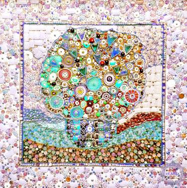 Floral abstract, flowers bouquet. Murano glass natural stones mosaic art wall sculpture. Original 3d painting. Art for dining room kitchen bedroom living room nursery. Gift for mom woman wife. Mother's day gift. Mixed media still life thumb