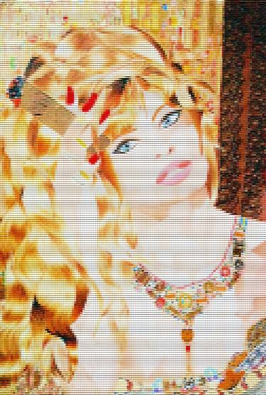 Brigitte Bardot - French famous actress celebrity woman, female portrait, original wooden collage, mosaic art. Decorative artwork with a beautiful woman in pixel style. 3d wall art portrait for home interior. Unique thumb