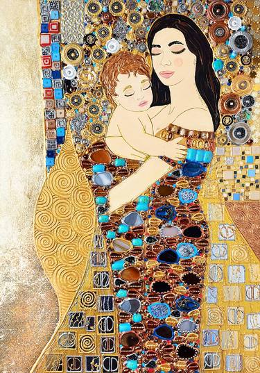 Saatchi Art Artist Irina Bast; Paintings, “Mother child, Mom baby art nouveau Art deco mosaic & gemstones” #art