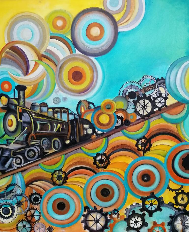 Original Fine Art Train Painting by Radosveta Zhelyazkova