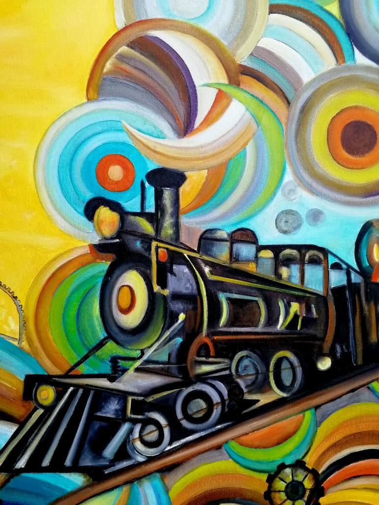 Original Fine Art Train Painting by Radosveta Zhelyazkova
