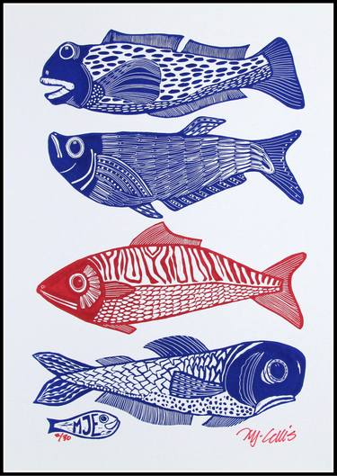 Four Fish, red and blue thumb