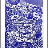 Blue, blue and white linocut Printmaking by Mariann Johansen-Ellis