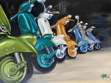 Original Figurative Motorbike Paintings by Rosa Fedele