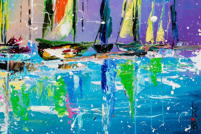 Original Abstract Yacht Painting by Liubov Kuptsova