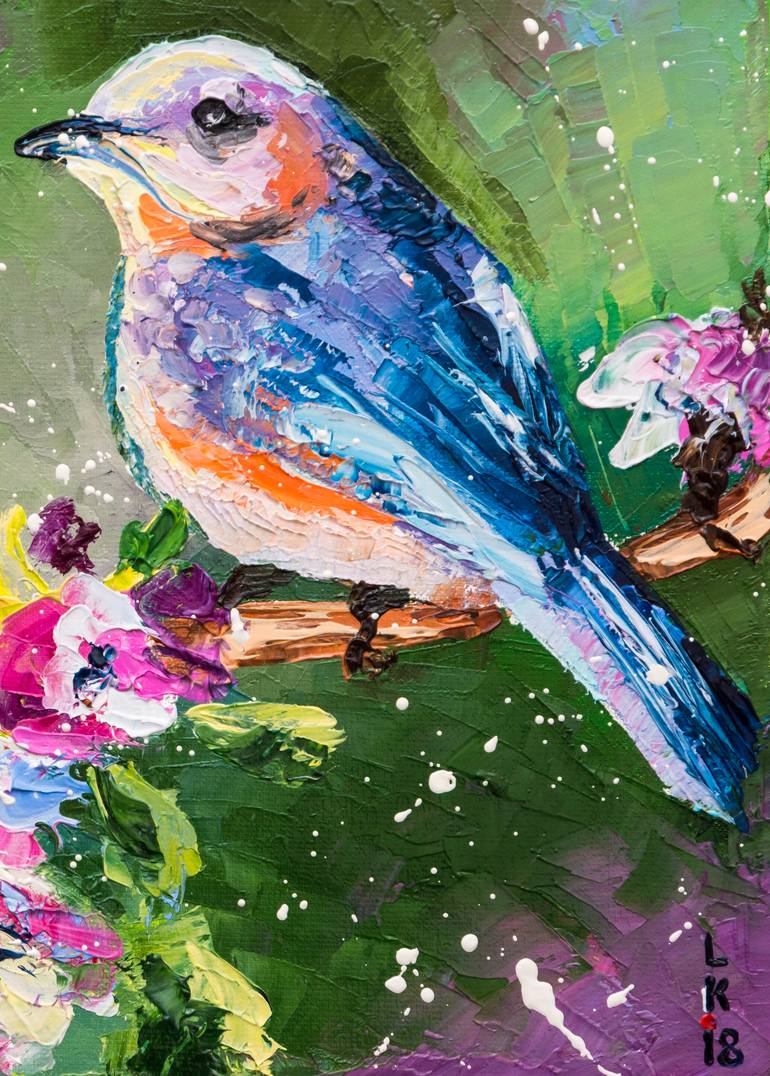 Palette Knife Acrylic Painting – Blue Bird