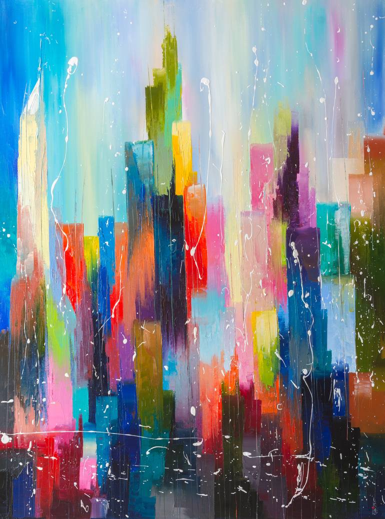 Original Abstract Cities Paintings by Liubov Kuptsova