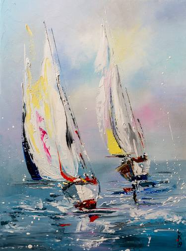 Print of Impressionism Yacht Paintings by Liubov Kuptsova