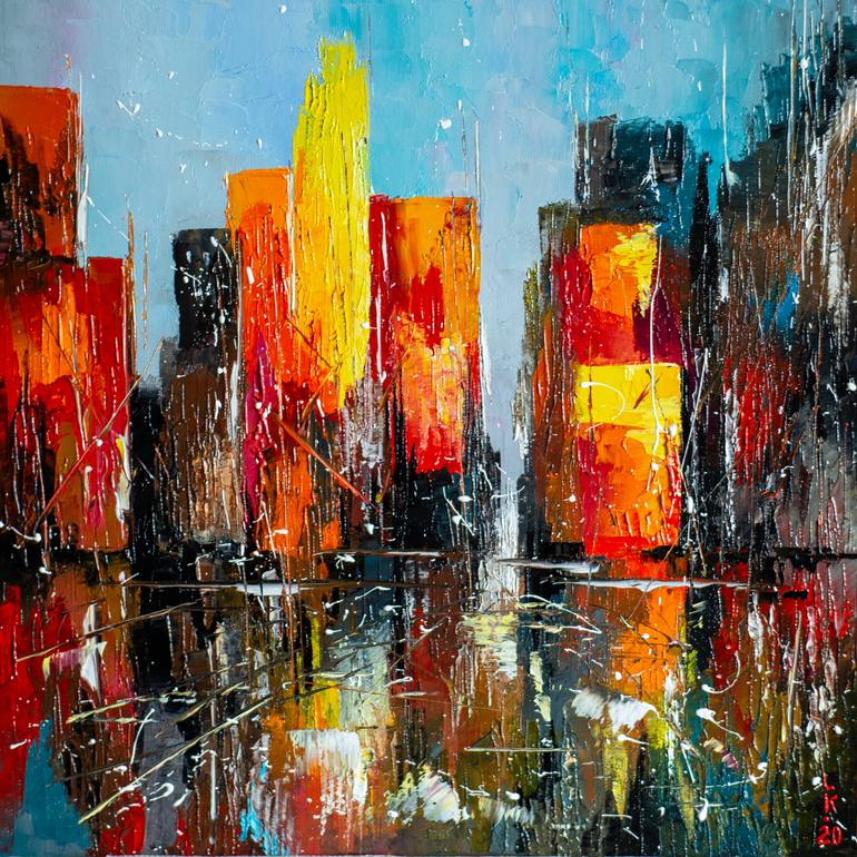 Original Abstract Cities Paintings by Liubov Kuptsova