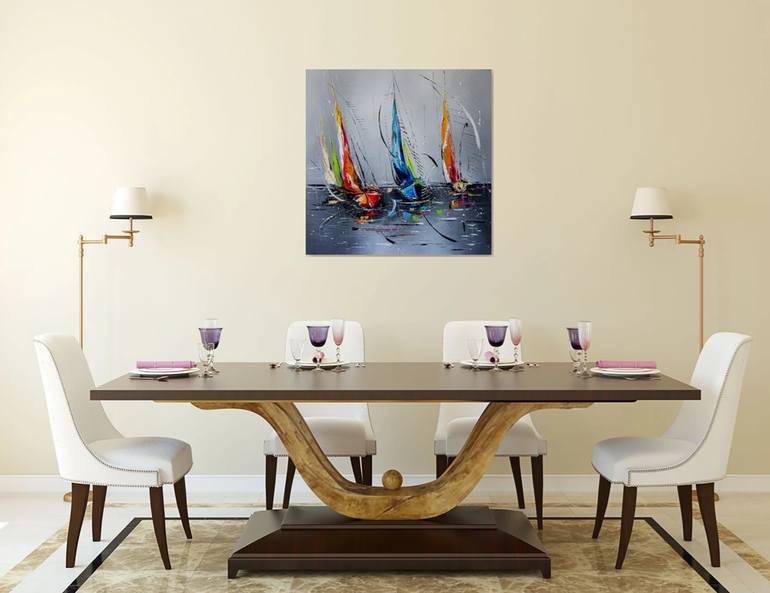 Original Abstract Yacht Painting by Liubov Kuptsova