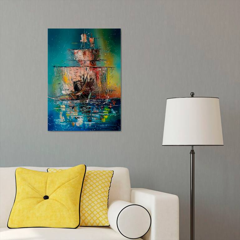 Original Impressionism Boat Painting by Liubov Kuptsova