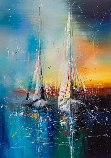 Print of Impressionism Sailboat Paintings by Liubov Kuptsova