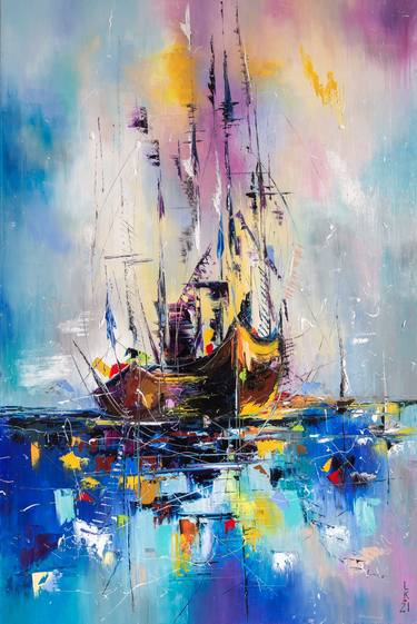 Original Abstract Sailboat Paintings by Liubov Kuptsova