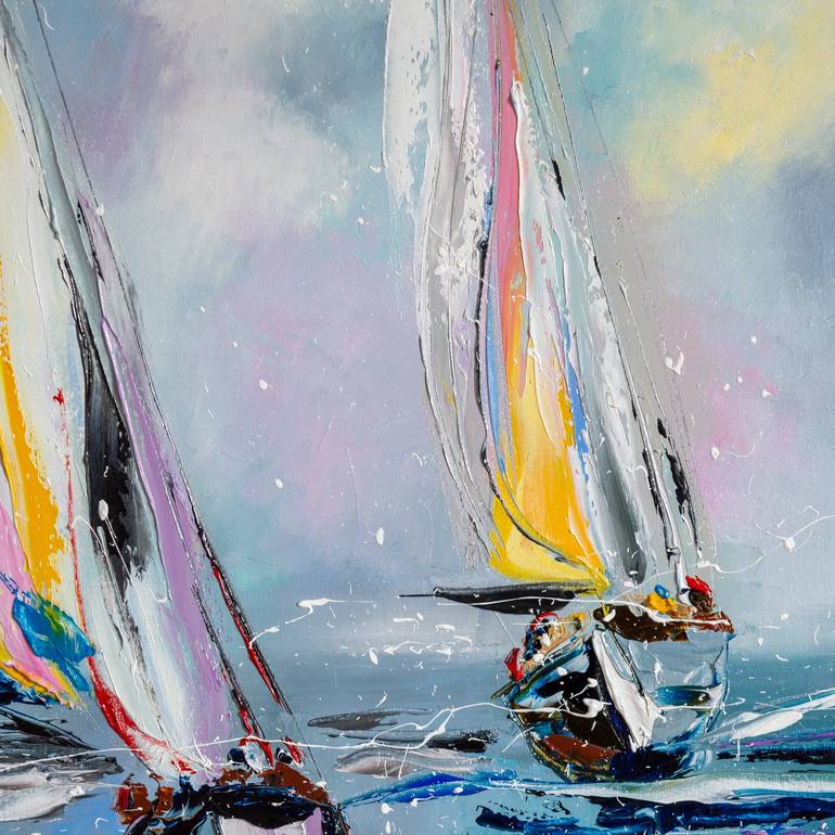 Original Impressionism Yacht Painting by Liubov Kuptsova