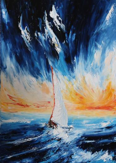 Original Expressionism Sailboat Paintings by Anastasiia Novitskaya